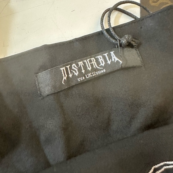 Disturbia Black Vampyrum Bat Embroidered Puff Sleeve Babydoll Mini Dress NWT 8 - Picture 10 of 16